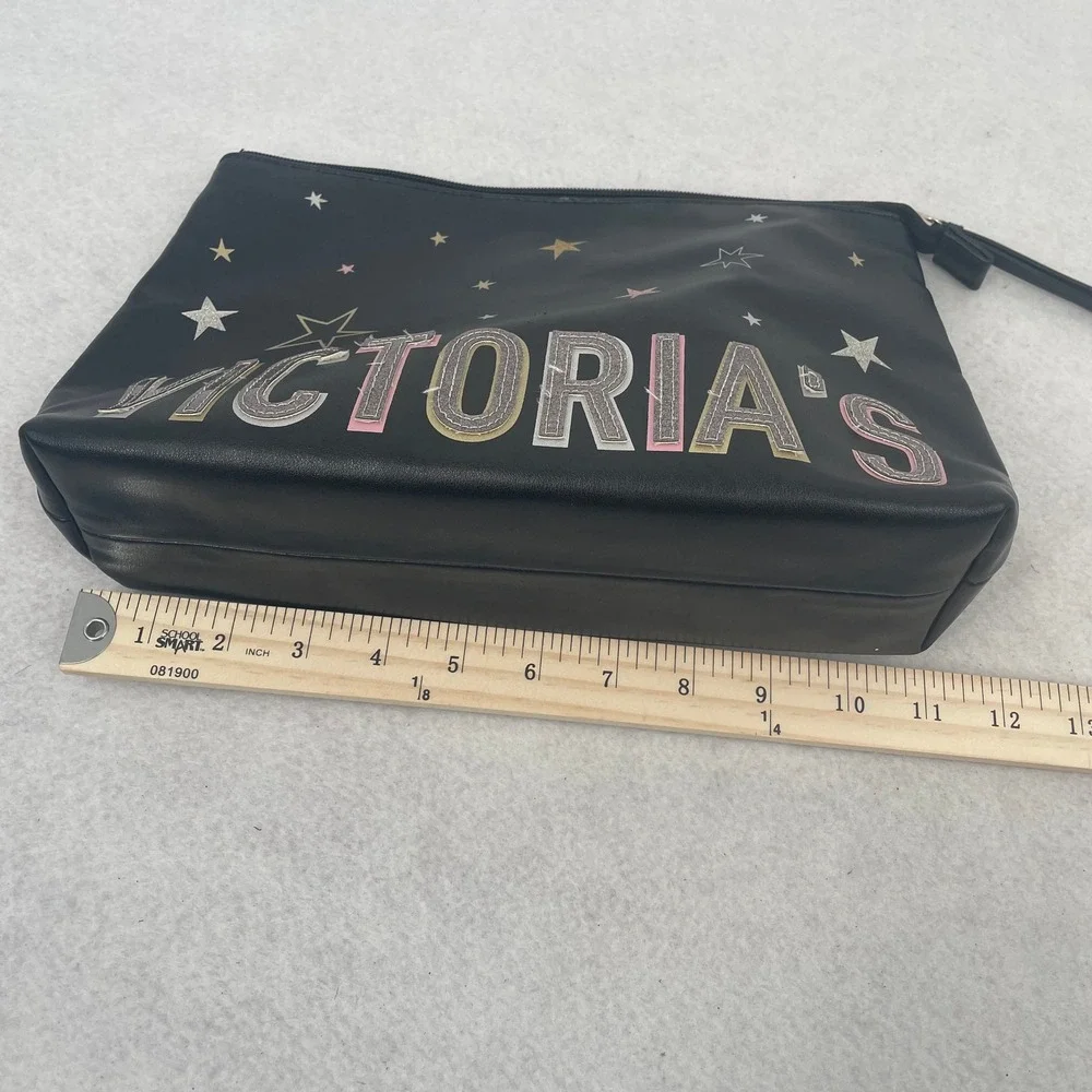 Victoria's Secret Black Star Glitter Logo Makeup Bag Cosmetic Pouch 11143013